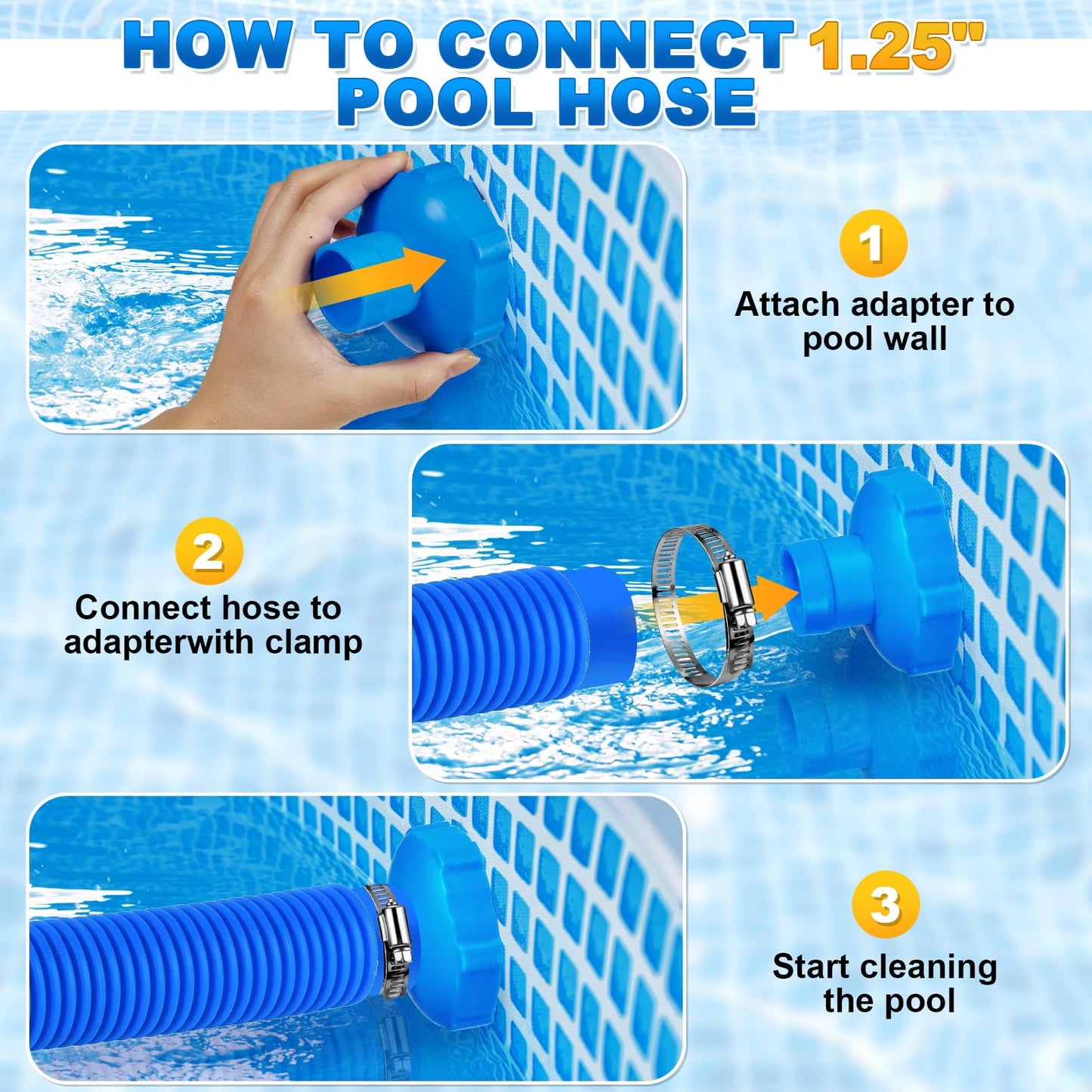 2 Set Pool Vacuum Hose Adapter Kit Compatible with Intex Adapter B,Pool Skimmer Hose Connector Replacement Hoses Adapter with Clamp for Above Ground Swimming Pool Vacuum Surface Skimmer Small Strainer
