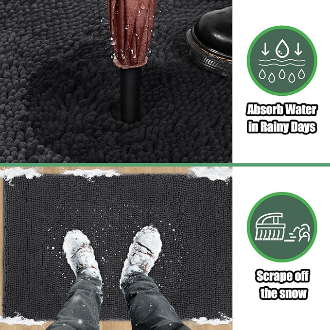IM HOME Chenille Absorbent Outdoor Doormat 48" x 30", Washable Muddy Door Mats for Dog Non Slip Indoor Doormat Dog Mat for Muddy Paw Front Inside Doormats for Entryway Dark Grey