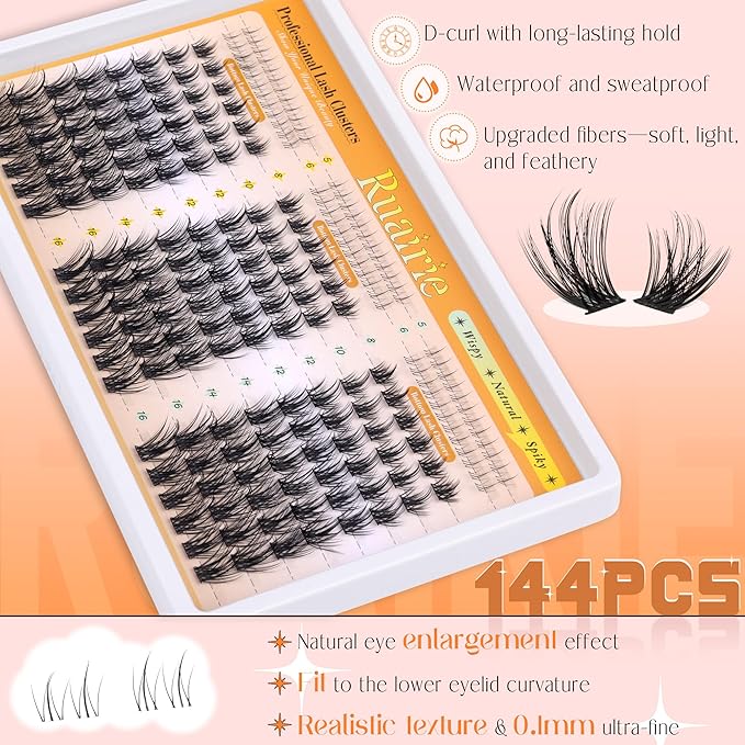 Manga Lash Clusters with Bottom Eyelash Clusters 180pcs Wispy Lashes Clusters Spiky Lash Extensions Natural C Curly Individual Lashes 8-16mm DIY Cluster Eyelash Extensions by Ruairie