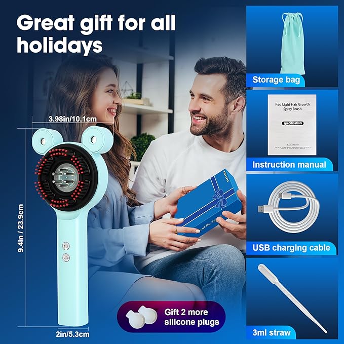 Upgraded 4 in 1 Scalp Massager Hair Growth, Electric Scalp Massager, Hair Oil Applicator for All Head Types, Electric Hair Brush with Red Light Therapy for Scalp Massage Tool, Gift, Blue