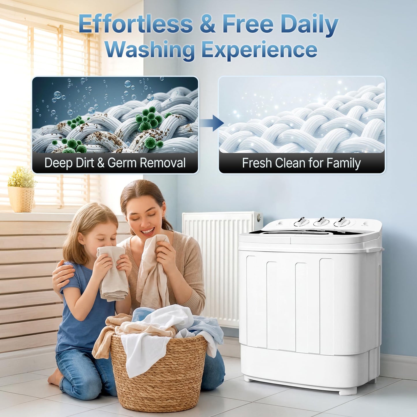 SUPER DEAL Compact Mini Twin Tub Washing Machine 13lbs Capacity Portable Washer Wash and Spin Cycle Combo, Built-in Gravity Drain for Camping, Apartments, Dorms, College, RV’s and Small Spaces