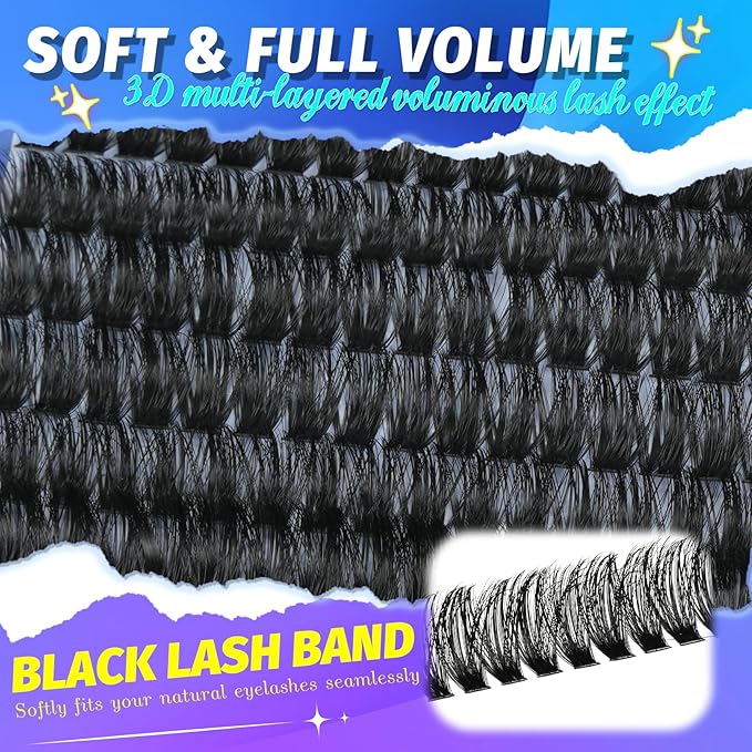 Fluff Lash Clusters Kit 100D Individual Lashes Clusters 10-18MM Eyelash Clusters Kit Dramatic Full Volume False Eyelashes 3D Luxury Cluster Eyelash Extension Kit by MAMZY LUXE