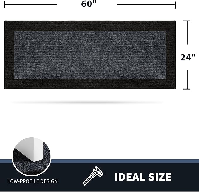 PURRUGS Dirt Trapping Door Mat 24" x 60", Non-Slip Washable Entry Mat, Dog Doormat, Front Door Mat, Super Absorbent Entrance Mat for Muddy Shoes & Paws, Bluish Grey & Charcoal