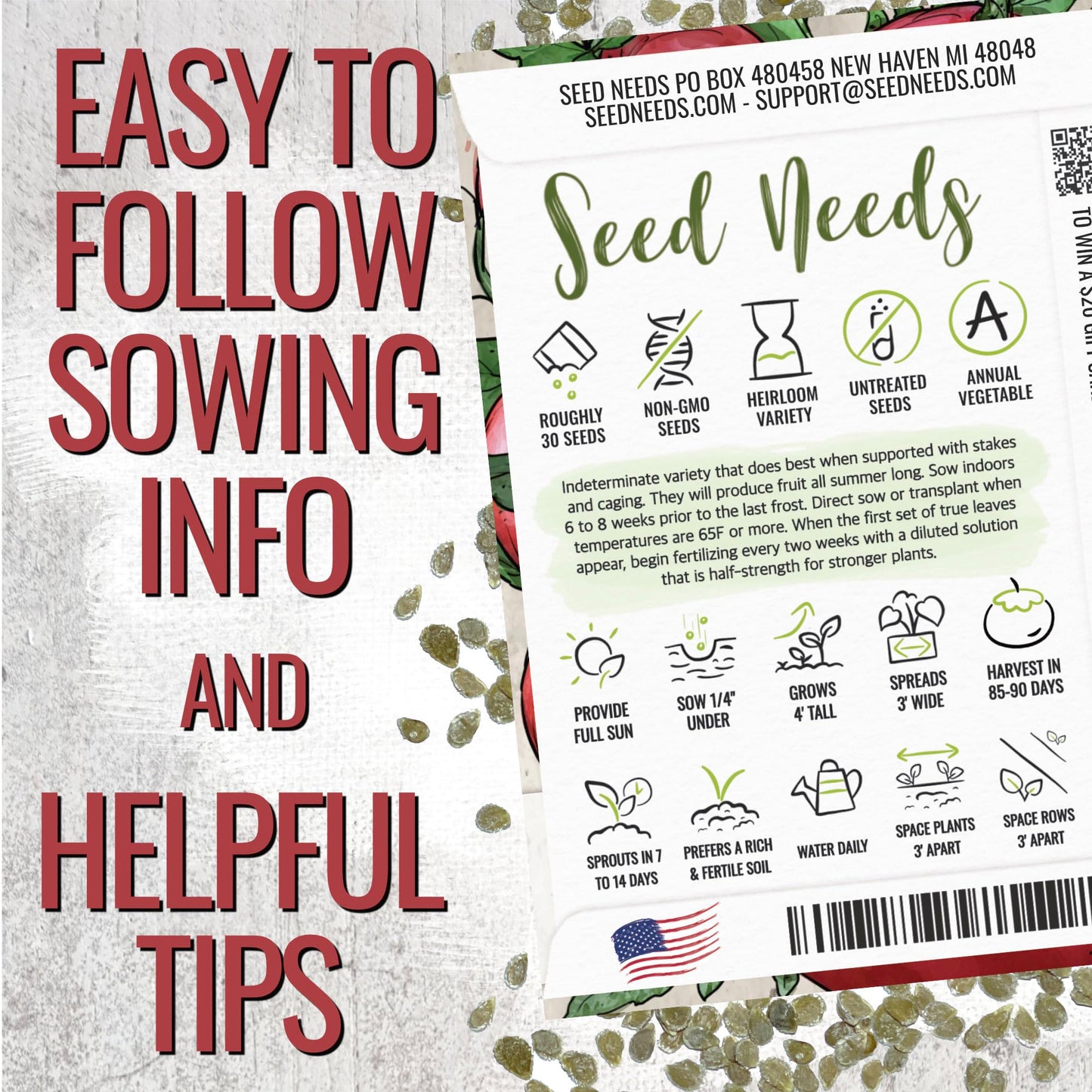 Seed Needs Tomato Seeds for Planting Indeterminate True Beefsteak Tomatoes - Non-GMO Heirloom & Untreated Vegetable Seed to Plant a Home Grown Outdoor Veggie Garden (5 Packs)