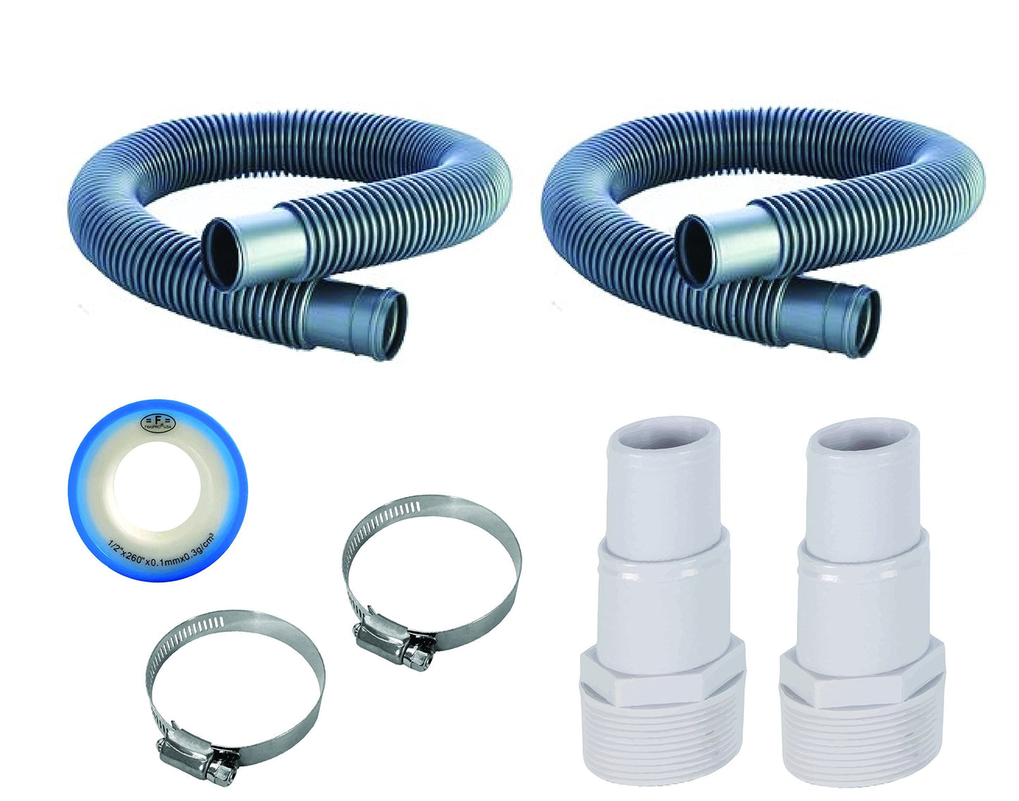 FibroPool 1.5" Pool Filter Hose Replacement Kit – 3 ft & 6 ft Hoses, Clamps, Adapters & PTFE Tape – Above Ground Pool Pump & Sand Filter Hose – Universal Fit