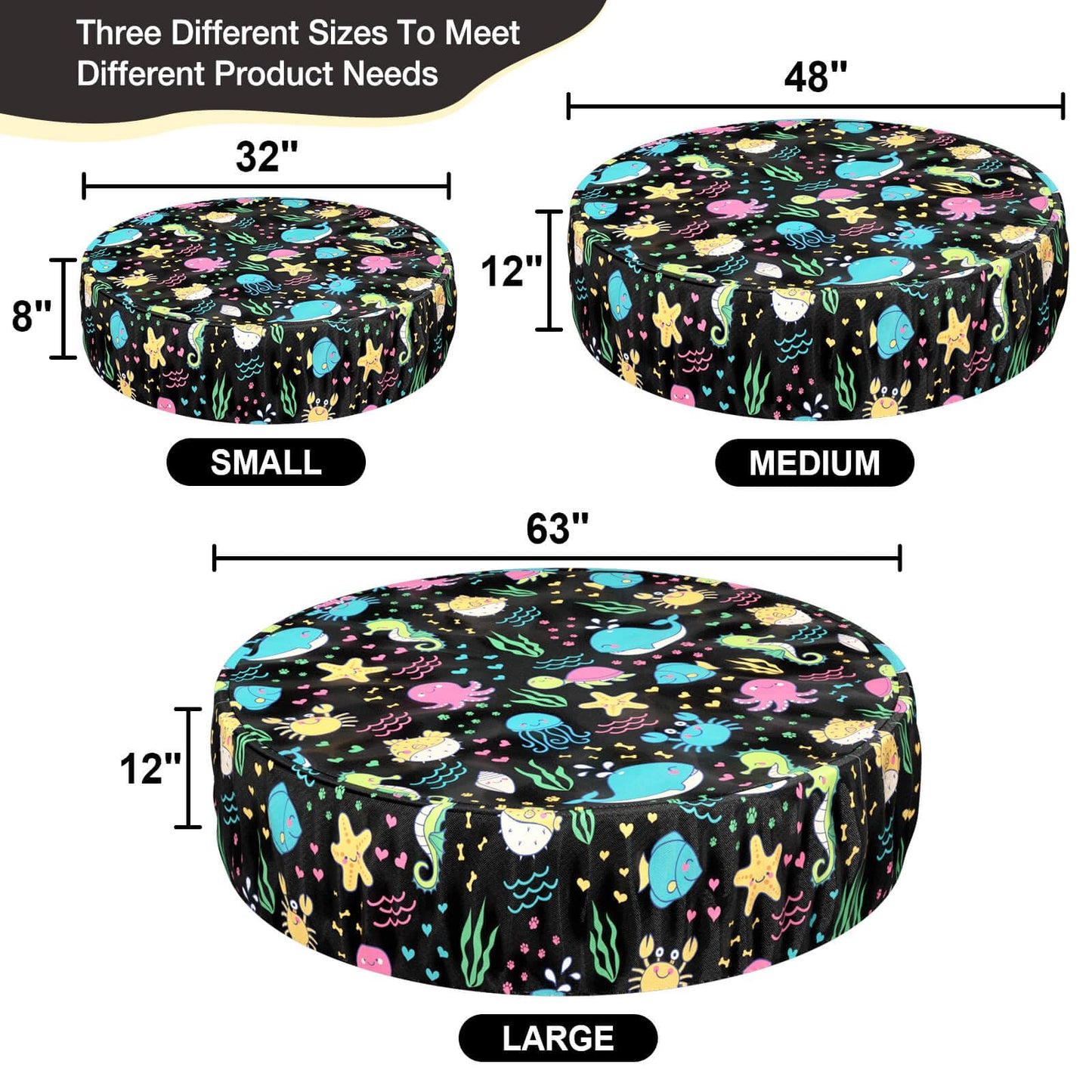 Ladadee Foldable Round Dog Swimming Pool Cover, for 32 "/63“/48” Collapsible Outdoor Tub, PVC Coating Waterproof and UV Protection, Leakproof Washable Kiddie Pet Small Paddling Bath Accessories