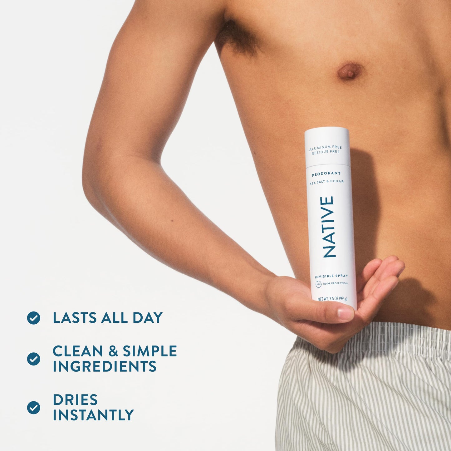 Native Deodorant & Body Spray, Sea Salt & Cedar, 72-Hour Odor Protection for Underarms & Body, Aluminum Free, Dries Instantly, 3.5 oz