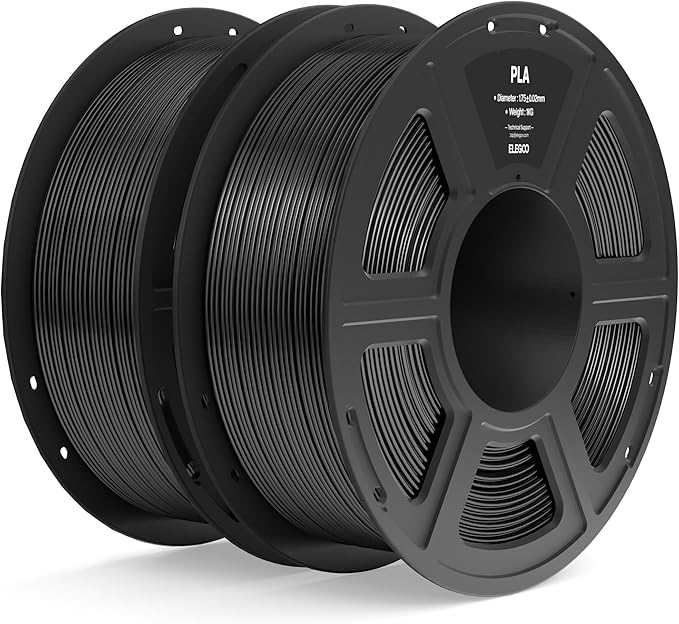 ELEGOO PLA Filament 1.75mm Black 2KG, 3D Printer Filament Dimensional Accuracy +/- 0.02mm, 2pcs 1kg Spool(2.2lbs) Fit Most FDM 3D Printers