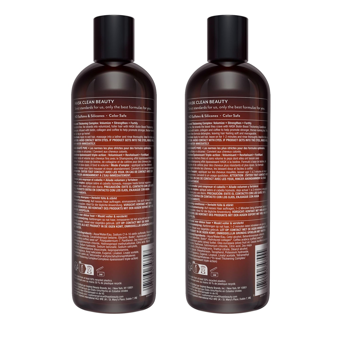 HASK Biotin Boost Thickening Shampoo + Conditioner Set | Adds Fullness, Strengthens, Volumizes, Sulfate-Free, Paraben-Free, Gluten-Free, Color Safe | 12oz each