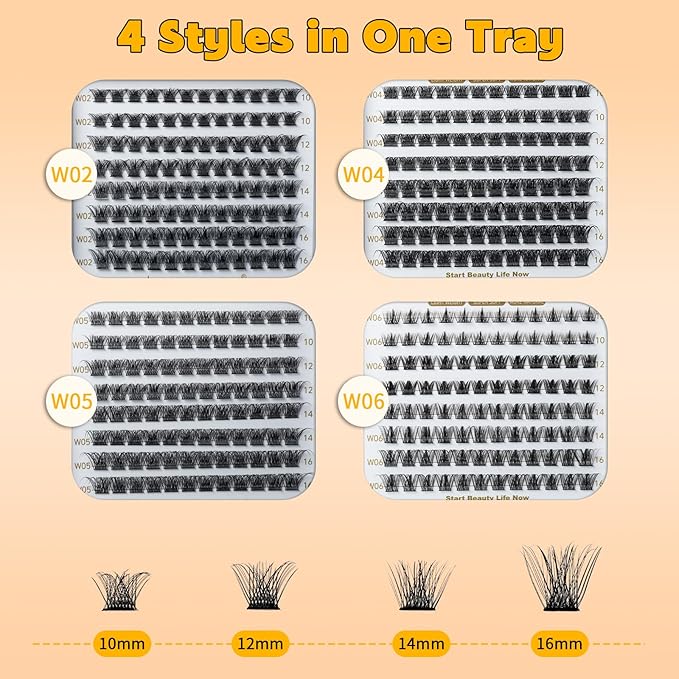 RITALASH Lash Clusters 384pcs 4 Style DIY Cluster Lashes Clusters Eyelash Extensions 10-16mm False Eyelashes Individual Lashes Wispy Lash Extension Natural Look(W02+W04+W05+W06 Lashes)