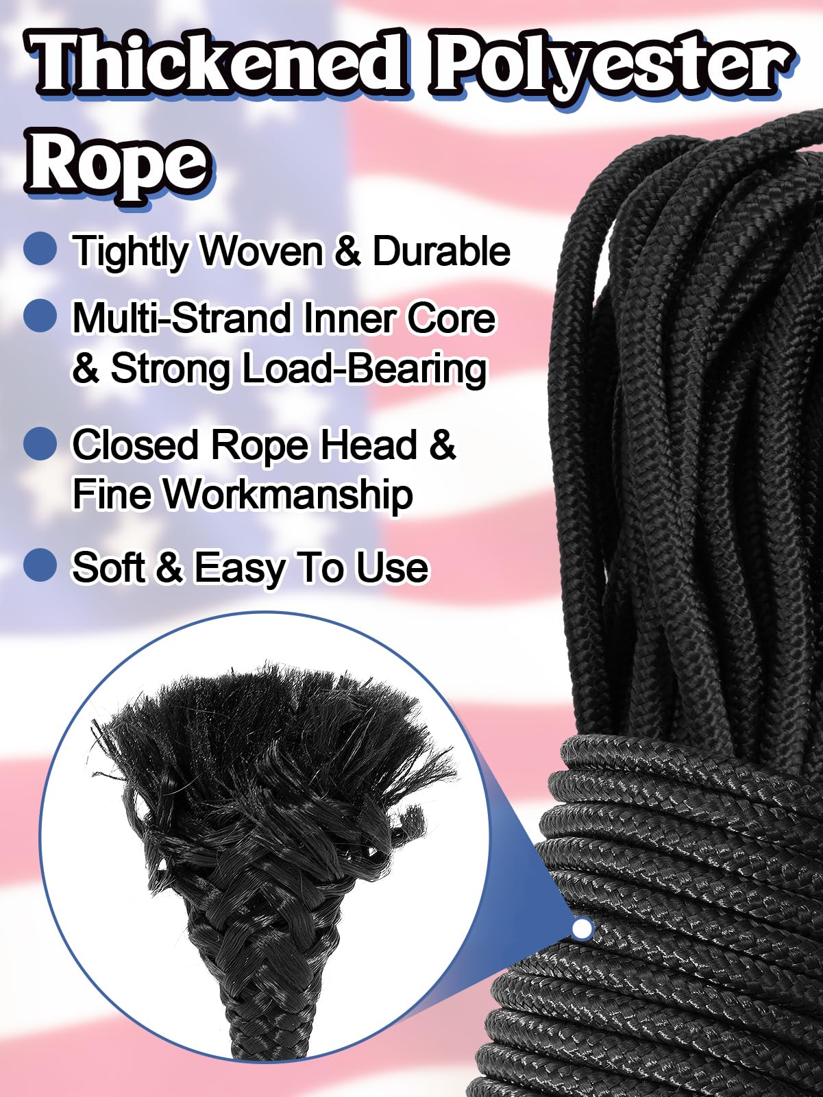 Flag Rope and Clips Kit - 100ft Flag Pole Rope Halyard with Cleat Hook & 4 Pcs Swivel Snap Clips for Flagpoles Up to 50ft, Outdoor Porch Flagpoles Repair Replacement Parts Accessories