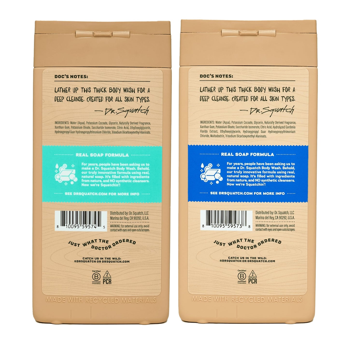 Dr. Squatch Natural Men's Body Wash Shower Gel - Cleansing, Nourishing, Long Lasting Scent, Moisturizing Body Wash for Men - Fresh Falls + Coconut Castaway (14 oz, 2-Pack)