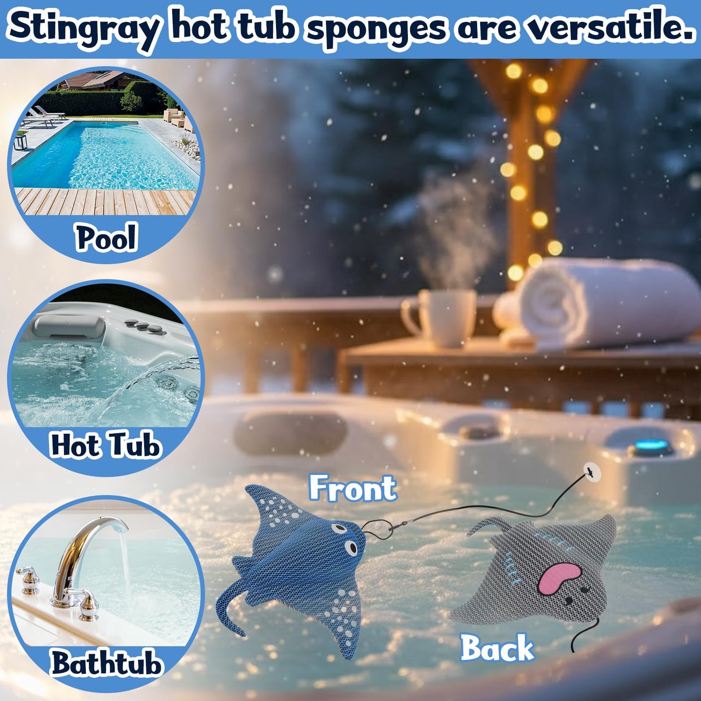 ZYIDBNG Stingray Hot Tub Scum Absorber Reusable Washable for Spa Scum Ray Floating Hot Tub Oil Absorber Cleaner Accessories for Adults (2 Pack, Stingray)