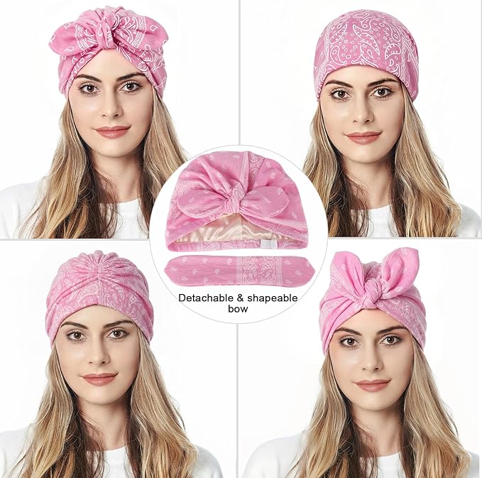 Ababalaya Satin Lined Beanies for Women Chemo Headwear Silky Lined Cotton Sleeping Cap