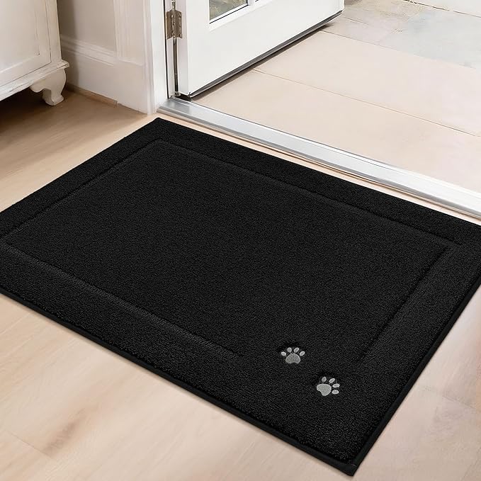 BEQHAUSE Dog Door Mat for Mud Paws Dirt Trapper Doormat Non-Slip Entryway Rugs Absorbent Welcome Mat Washable Indoor Floor Mat Low-Profile for Front Door, 20" x 32", Black