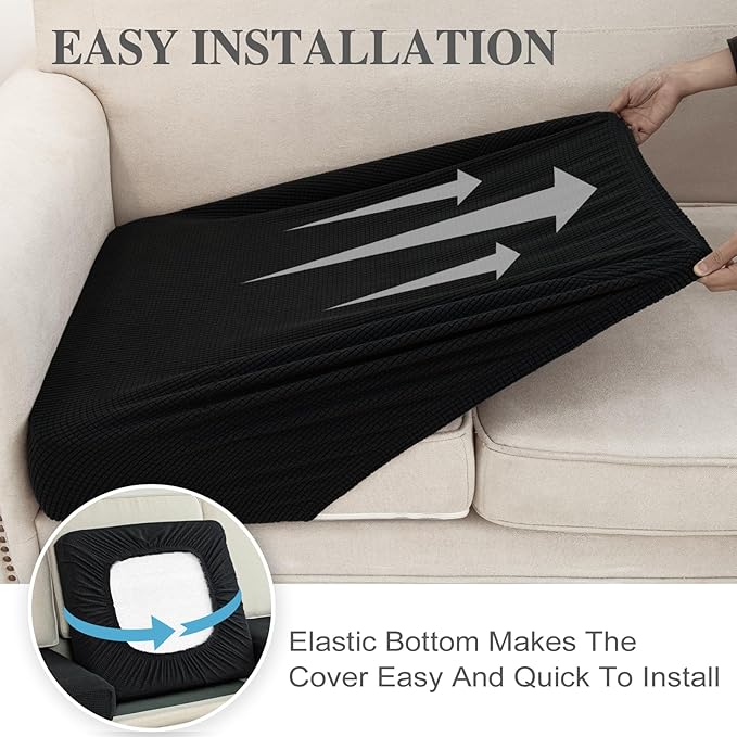 Couch Cushion Covers Seat Cushion Cover Stretch Couch Cover Separate Sectional Sofa Slipcovers Furniture Protector(3 Pieces for Seat or Sofa Backrest, Black)