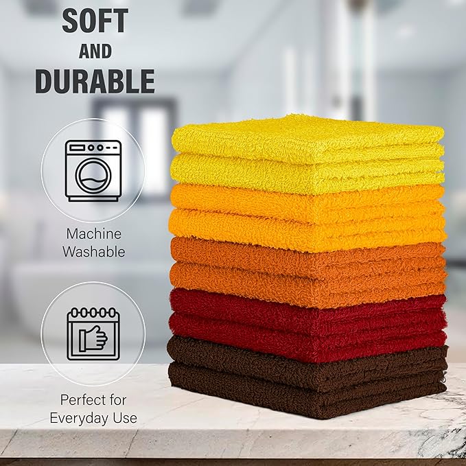 DecorRack 20 Pack 100% Cotton Wash Cloth, Luxurious Soft, 12 x 12 inch Ultra Absorbent, Machine Washable Washcloths, Assorted Set 1 (20 Pack)