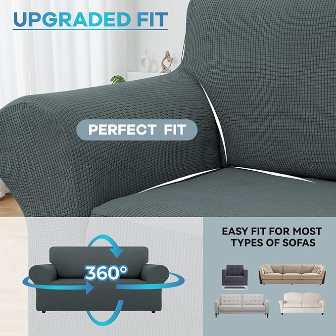 LURKA Stretch Loveseat Sofa Slipcovers 1 Piece Couch Covers for Sofa Furniture Protector Full Sofa Covers with Elastic Bottom for Kids and Dog (Medium, Grey)