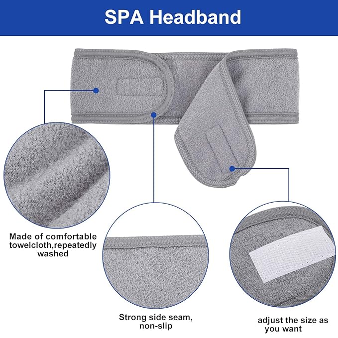 Whaline Spa Facial Headband Head Wrap Terry Cloth Headband 4 Counts Stretch Towel for Bath, Makeup and Sport (Gray)
