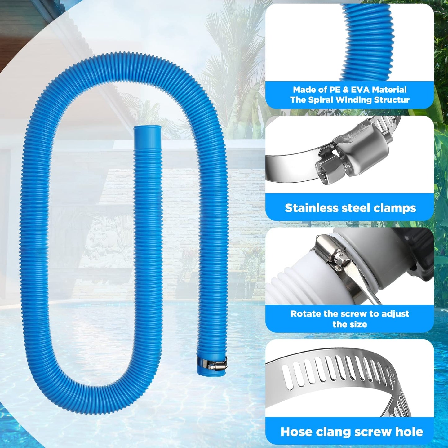 Saintrygo 2 Sets Replacement Pool Hose for Above Ground Pools 1.5 x 4.9ft Long Pool Filter Pump Hoses Replacement Swimming Pool Hose Upgraded Pool Skimmer Hose Compatible with 10531to 25016(Blue)