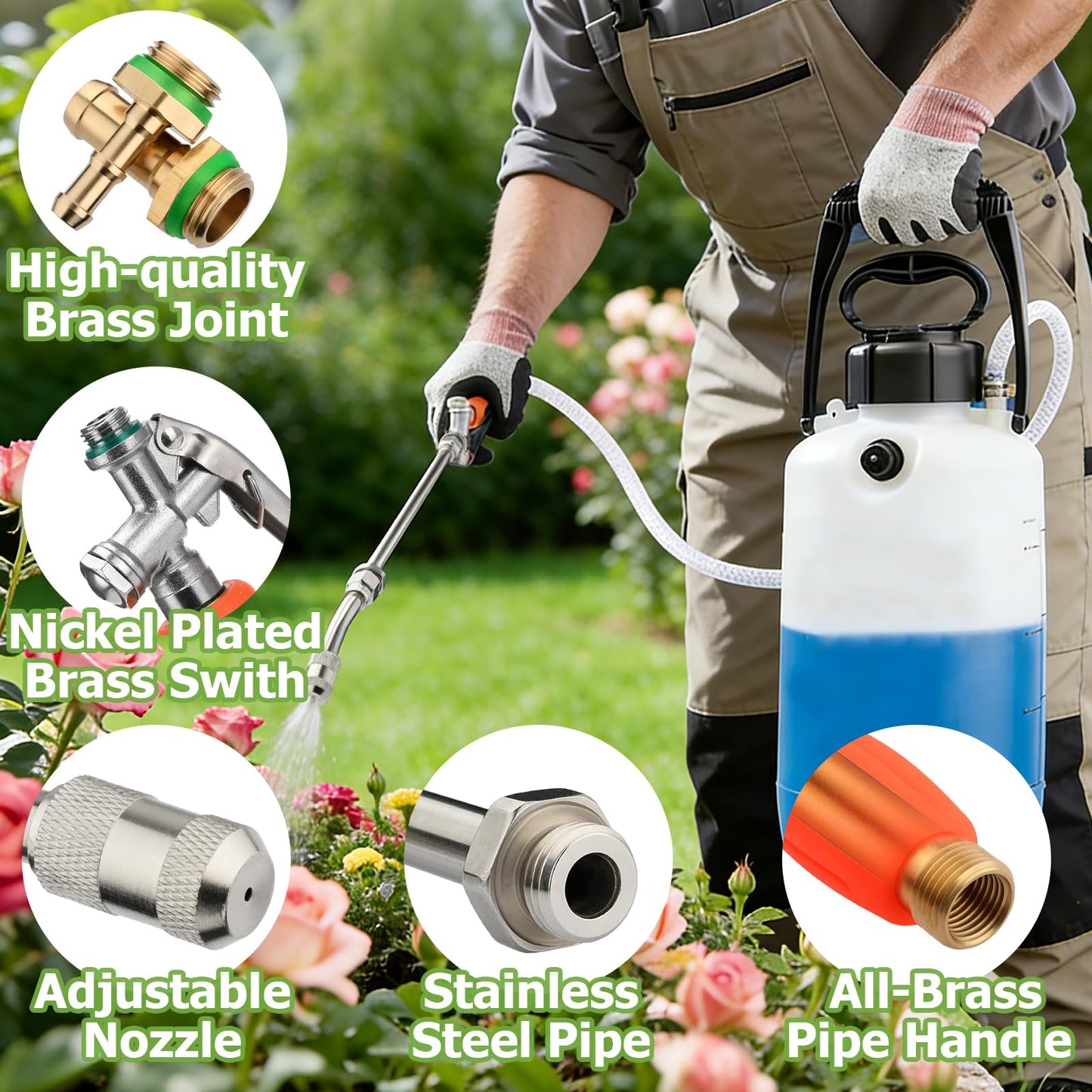 Tecreddy Replacement Pump Sprayer Wand, 41 Inch All Metal Spray Wand with Stainless Steel Extension Tubes, 1/4" 3/8" Brass Barbs & 3/4" Garden Hose Joint Parts for Weed Lawn Plants Careing Watering