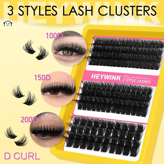 Lash Extension Kit Thick Cluster Eyelash Extensions 100D 150D 200D 12-18mm Lash Clusters Kit Individual Lash Extensions Kit DIY Lashes Clusters Extension at Home (100D+150D+200D 12-18MM Kit)