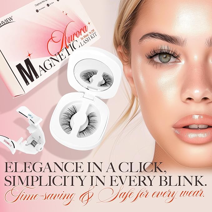 LASHVIEW Upgrade Magnetic Eyelashes with Applicator,Reusable Soft Natural Look, No Glue Needed Magnetic Eyelashes Lashes Kit,Easy to Wear and Remove A14