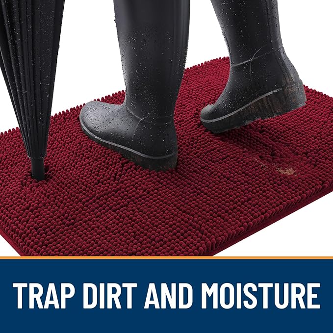 OLANLY Dog Door Mat for Muddy Paws 70x32, Absorbs Moisture and Dirt, Absorbent Non-Slip Washable Doormat, Quick Dry Chenille Mud Mat for Dogs, Entry Indoor Entryway Carpet for Inside Floor, Burgundy