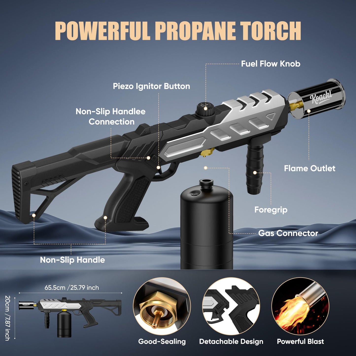 KOACKL Powerful Propane Torch, Blow Torch with Adjustable Flame, Flamethrower Kitchen Torch Burner Gas Welding Kits for Grill, BBQ, Searing Steak, Camping & Charcoal Torch Lighter(Tank Not Included)