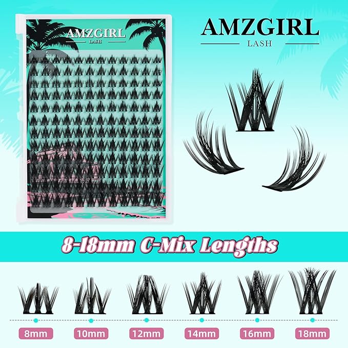 Fairy Eyelash Clusters DIY 144Pcs Lash Extension Kit Natural Lashes Clusters Kit with Lash White Bond and Seal,Lash Remover and Tweezers for Anime Cluster Eyelash Extensions Kit(Holiday,C-Mix8-18mm)