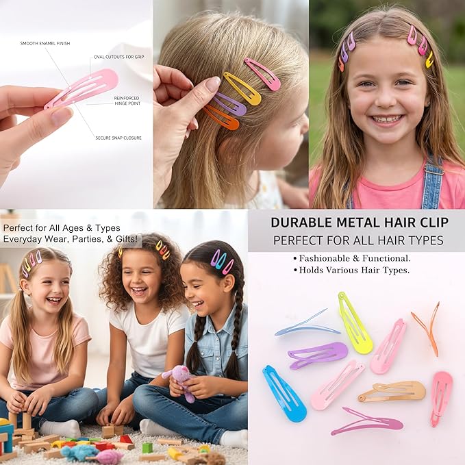 Hair Clips for Girls: 2 inch No Slip Metal Barrettes Snap for Toddlers Kids 150pcs (30 colors)