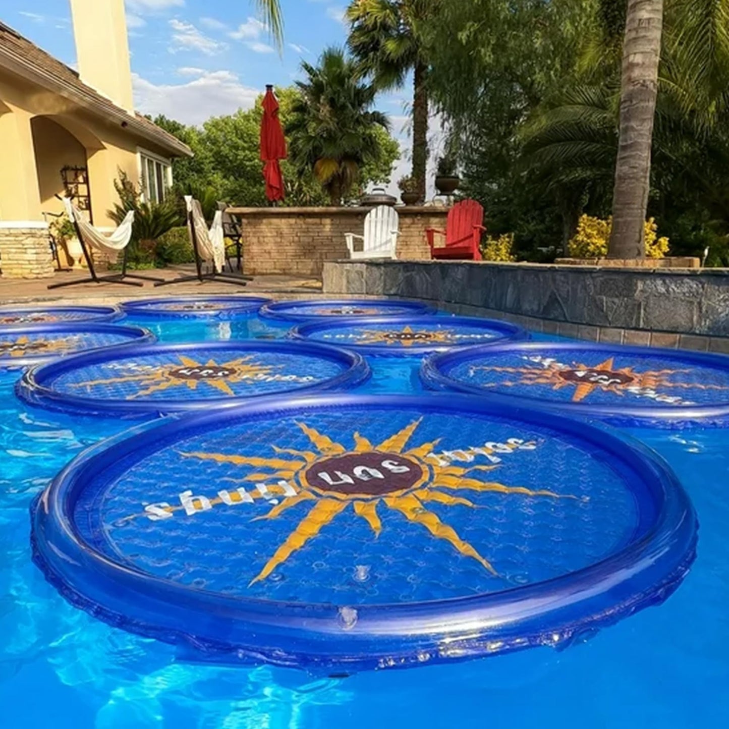 Solar Sun Rings Portable Above Ground Inground Swimming Pool Hot Tub Spa Heating Accessory Circular Heater Solar Cover, Blue (6 Pack)