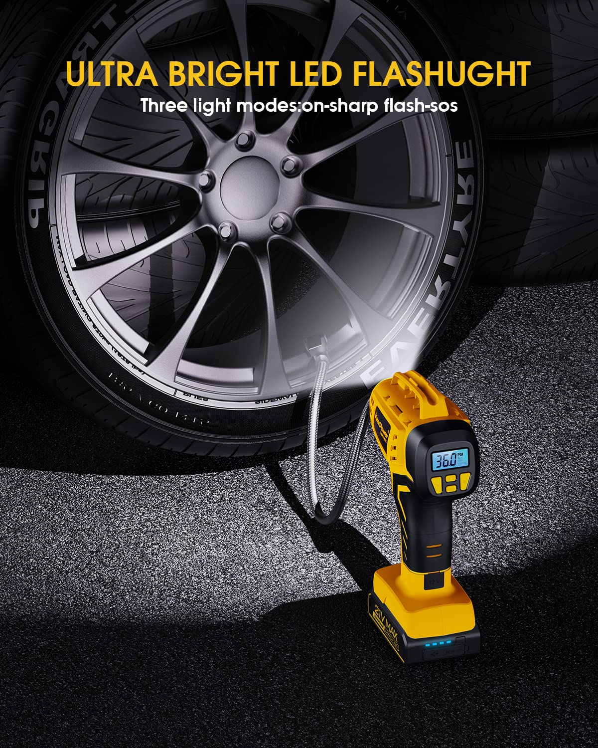 KeenPower Tire Inflator Portable Air Compressor - Super Fast - 21V Rechargeable Battery Powered Handheld 160PSI Tire Inflator, Dual Power Supply Modes, Portable Air Pump for Car Motorcycle E-Bike