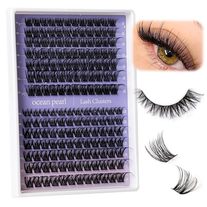 Ocean Pearl Lash Clusters Kit 168pcs 10-18mm manga/anime-inspired lashes clusters,spike-effect cluster lashes,Eyelashes,DIY Cluster Eyelash Extensions kit with lash bond+seal+remover+tweezers-DM01+M38