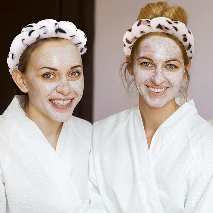 SPA Headbands for Washing Face Makeup Headbands with Bow Hair Band Women Facial Head Band Wrist Towel Wraps For Shower Face Mask Leopard, 6 Pack