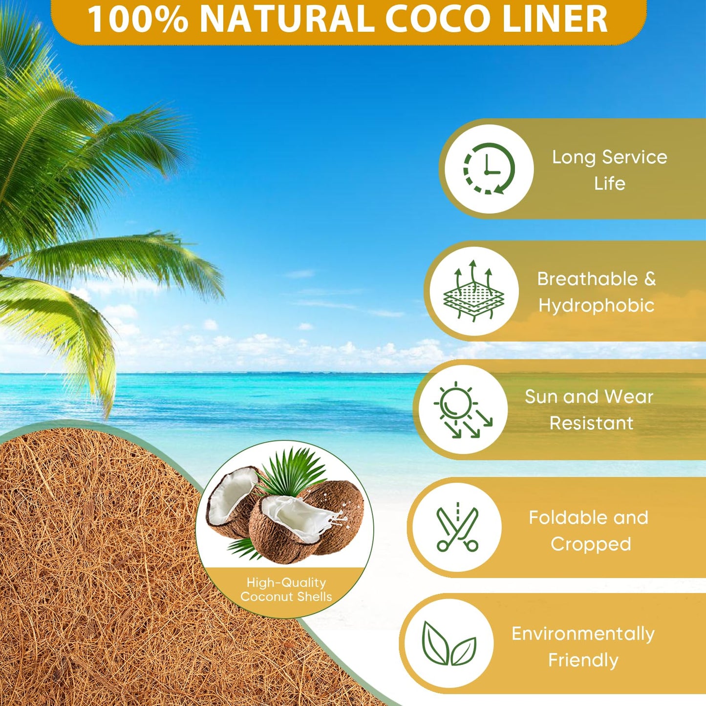 HKZ Coconut Liner for Planters - 2 Pcs 30 Inch Trough Coco Liners for Window Box, Natural Coconut Coir Fiber Planter Liners for Garden Fence Planter Flower Baskets