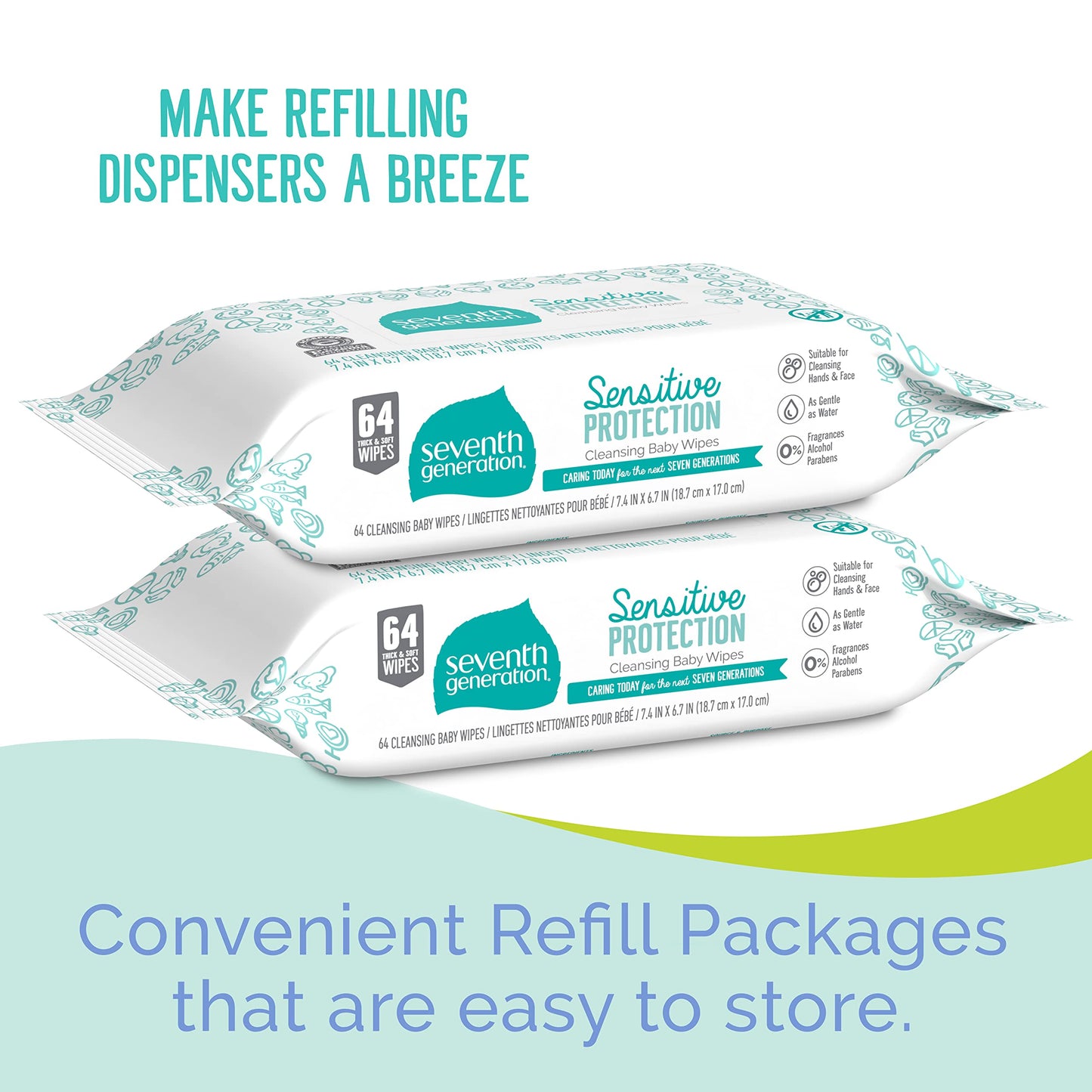 Seventh Generation, Baby Wipes, Unscented and Sensitive,64 Count (Pack of 4)