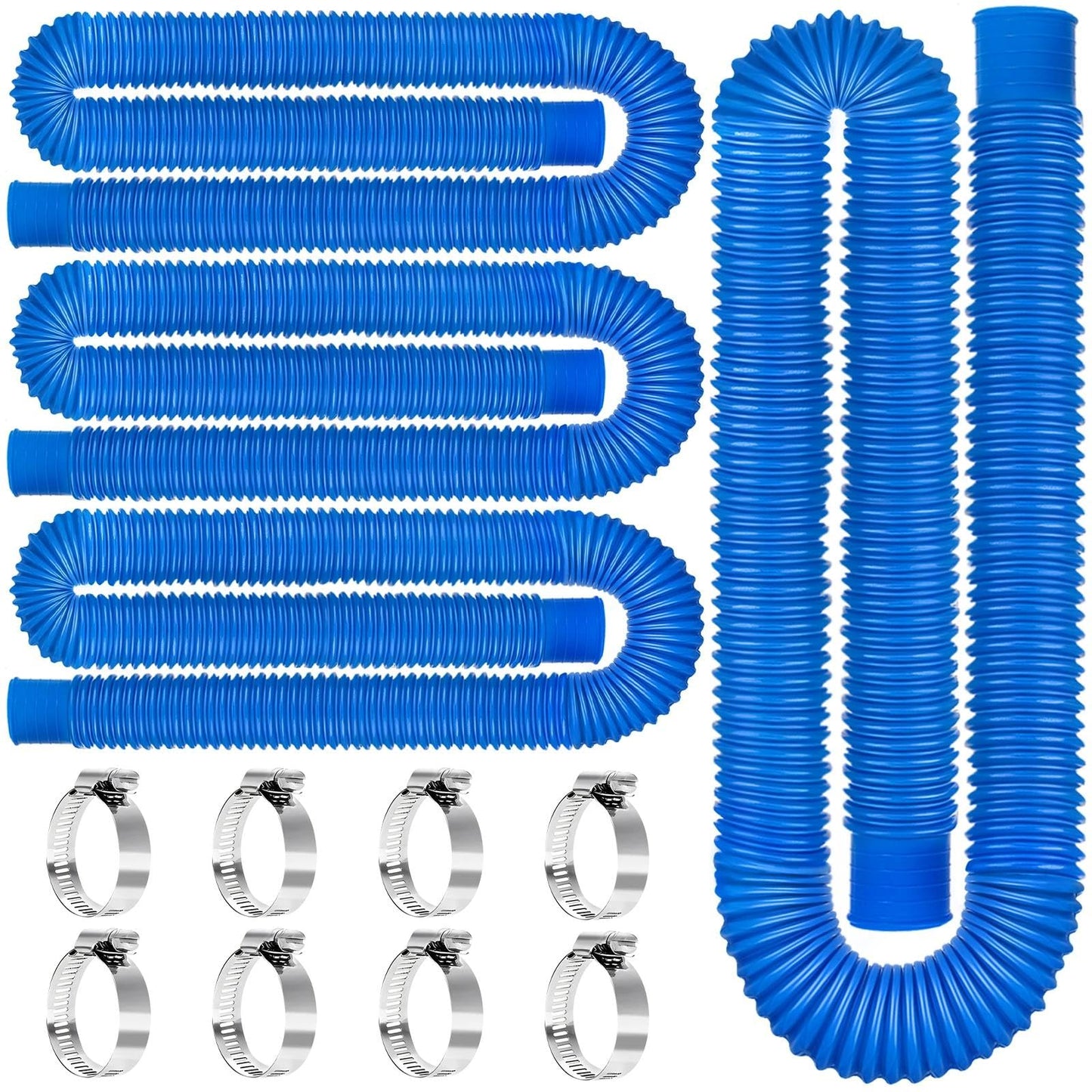 Btanadi 1.5" x 59" Above Ground Pool Hoses Heavy Duty, Replacement Hose Leak-Proof for Filter Pumps & Salt Systems, Pool Hoses for Above Ground Pools with 8 Metal Clamps（Blue, 4Pcs)