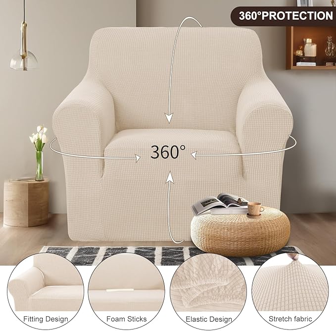 U-NICE HOME Recliner Chair Covers Stretch Couch Cover Sofa Cover Sofa Slipcover Furniture Protector for Chair Cover Pet Friendly(Armchair, Beige)