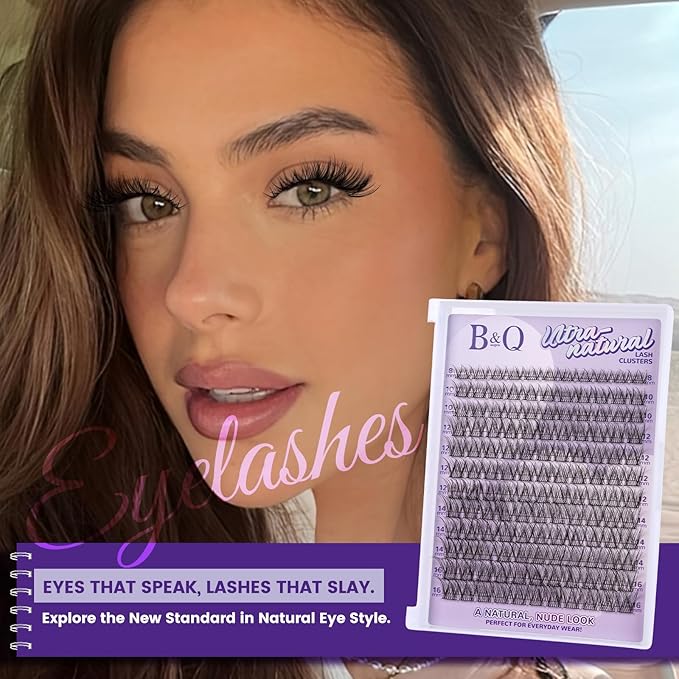B&Q Wispy Lash Clusters Kit, Natural 01, Individual False Eyelashes Extension Set, Undetectable Natural Look for Effortless Day-to-Night Beauty, from Office Elegance to Date Night Glamour(8-16mix)