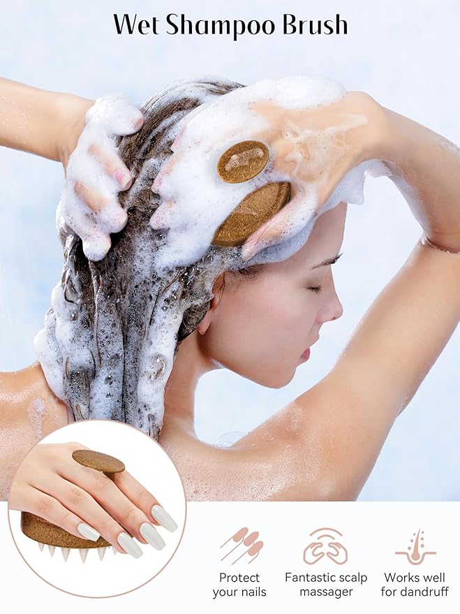 HEETA Scalp Massager Hair Growth, Soft Silicone Scalp Scrubber Shampoo Brush for Exfoliation, Dandruff Removal & Head Massage Stress Relax, Wet & Dry Use for Thick, Thin Hair Care, Brown