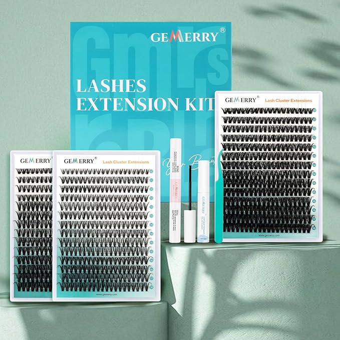 GEMERRY Lashes Clusters Kit Thick Lash Clusters 3 Styles 840Pcs Fluffy Lash Clusters Kit with Waterproof Bond and Seal Remover Tweezers for Beginners（30P+40P+50P）