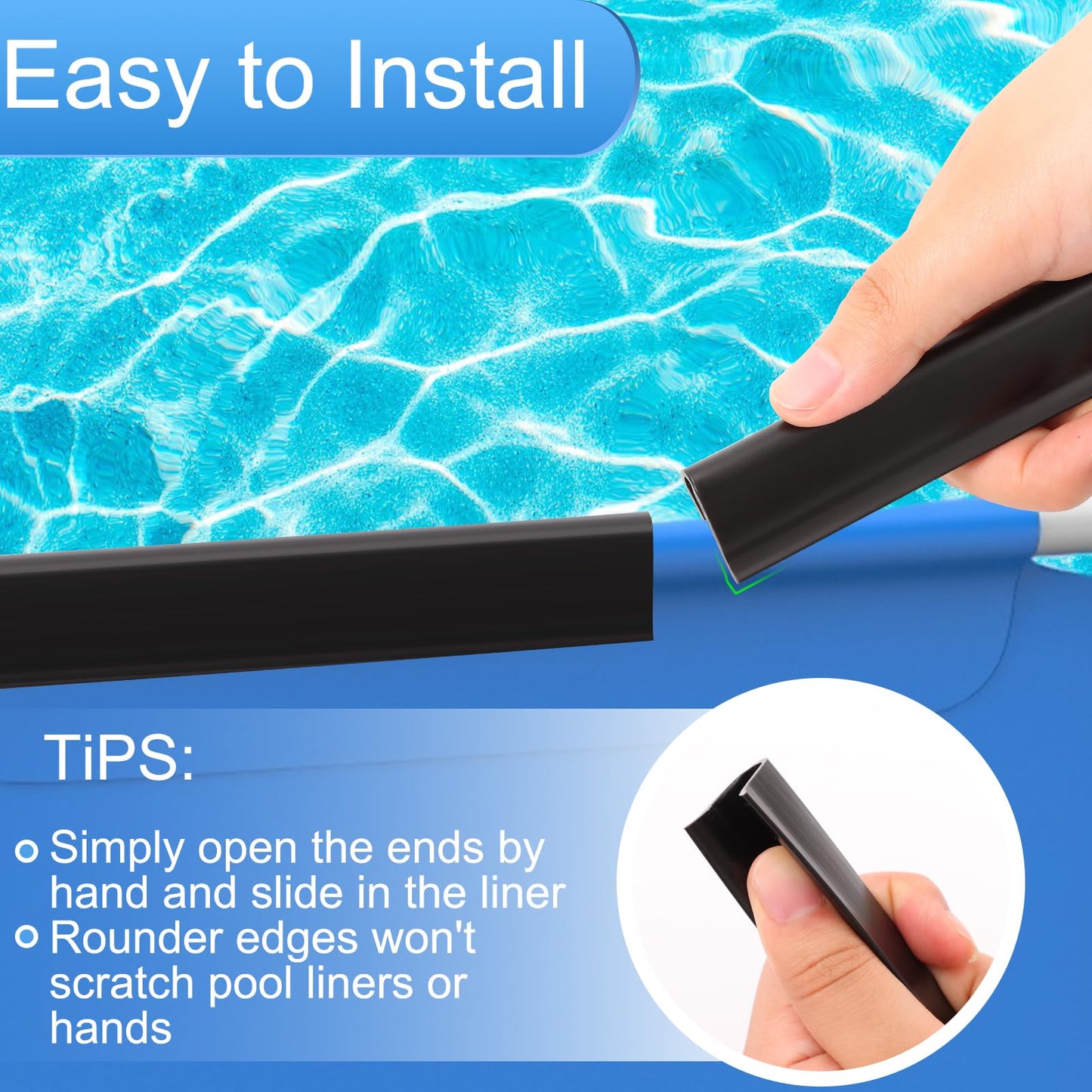 75pcs Pool Coping Strips, Above Ground Pool Liner Clips Set for Overlap Liner, Swimming Pool Liner Locking Strips Replacement Suitable for 27ft, 28ft and 30ft Round, 16 X 32ft and 18 X 33ft Oval Pool