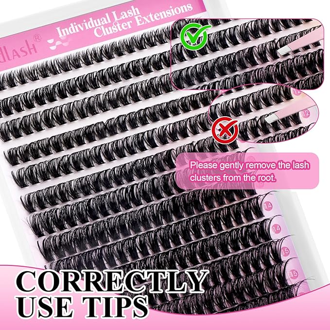 FADLASH Lash Clusters Natural Eyelash Clusters 60D+80D Volume Lash Extensions 8-16mm D Curl for Beginners DIY at Home (60D+80D, 2 Pack)