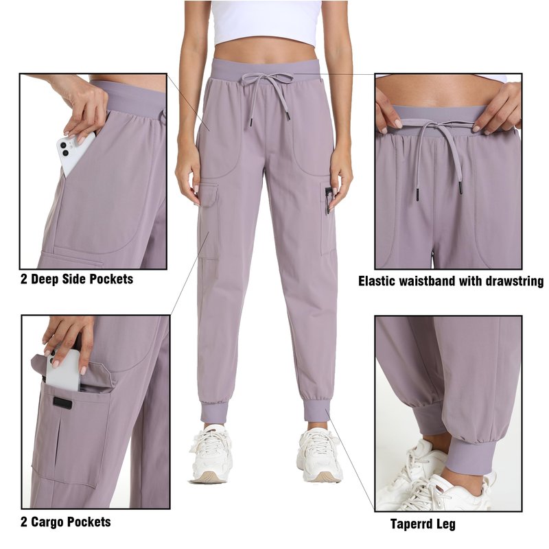 Womens Hiking Pants Water Resistant - Cargo Joggers for Women with Pockets Lightweight Quick Dry Travel Camping Pants (Tapered Primrose Purple, Small)