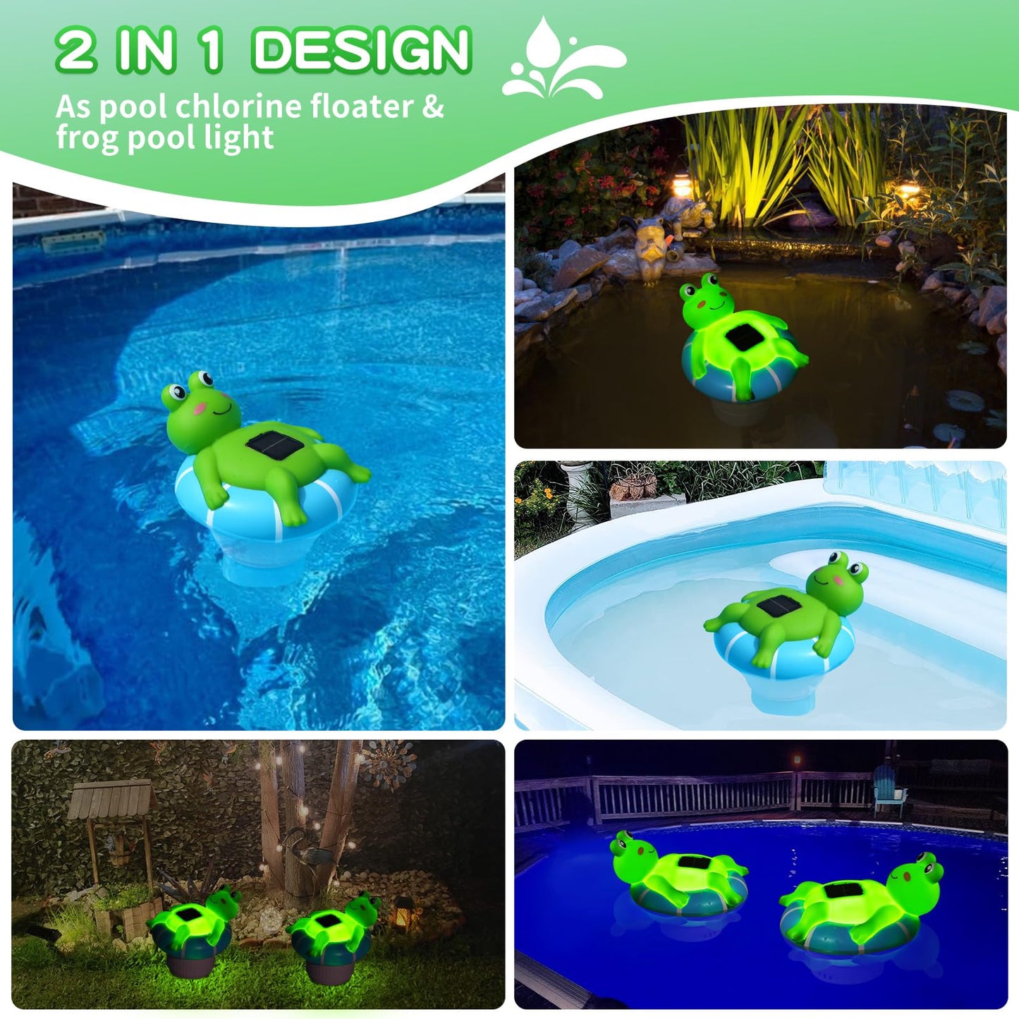 Uekars Pool Chlorine Floater, Solar Frog Chlorine Floater with Light, Glow in Dark Chlorine Tablet Floaters, Adjustable Release, Large Capacity Floating Chlorines Dispenser for Pool, Hot Tub, Spa