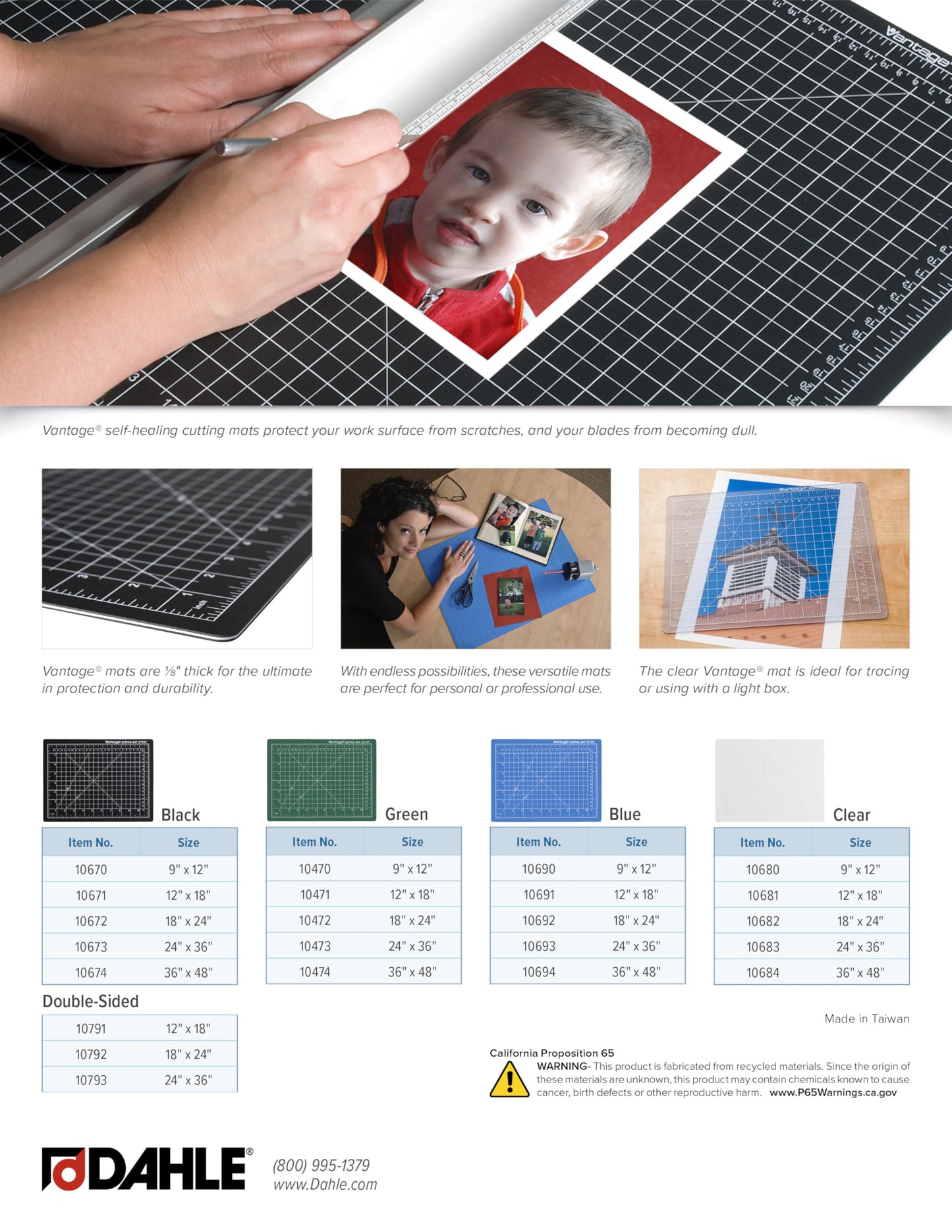 Dahle Vantage 10671 Premium Self-Healing Cutting Mat, 12"x18", 1/2" Grid, 5 Layers for Max Healing, Perfect for Crafts & Sewing, Black
