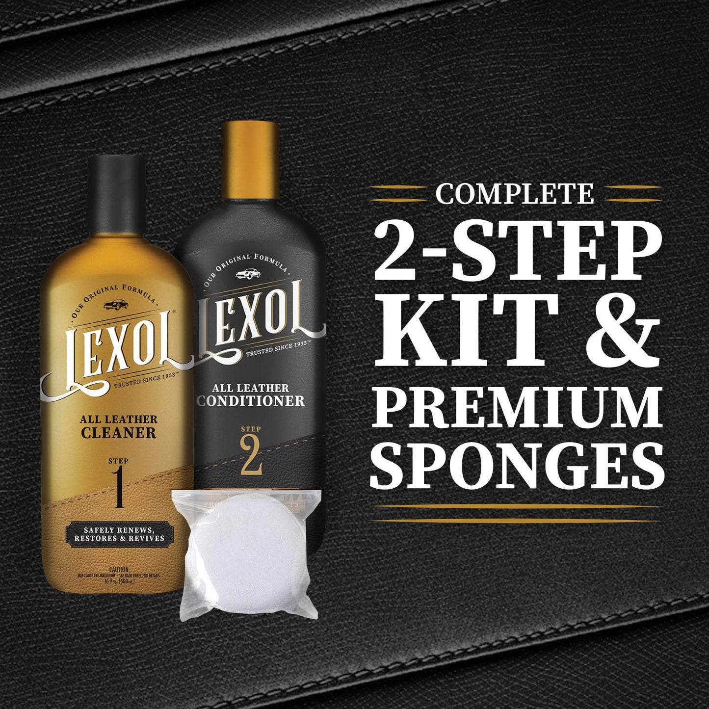 Lexol Leather Conditioner and Cleaner Kit by Lexol, Use on Furniture, Car Interiors, Shoes, Handbags, Includes 2 Application Sponges, Two-Step System, 8 oz Each