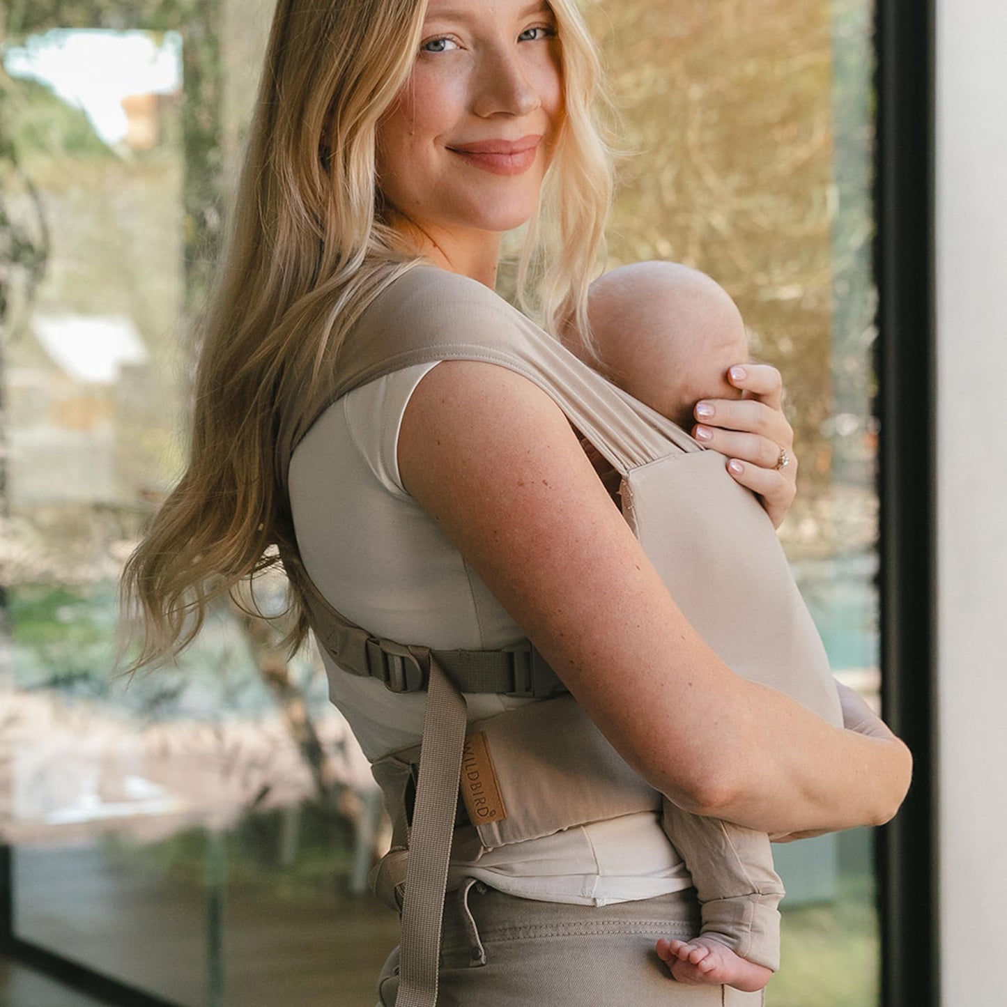 WildBird - Aerial Buckle Wrap - 0-6 Months - Large (L-4XL) Desrt Lark - Newborn Baby Carrier - Front Carry - Soft Fabric, Straps, Head Support, Padded Waist Belt - Baby Essentials - New Mom Gifts
