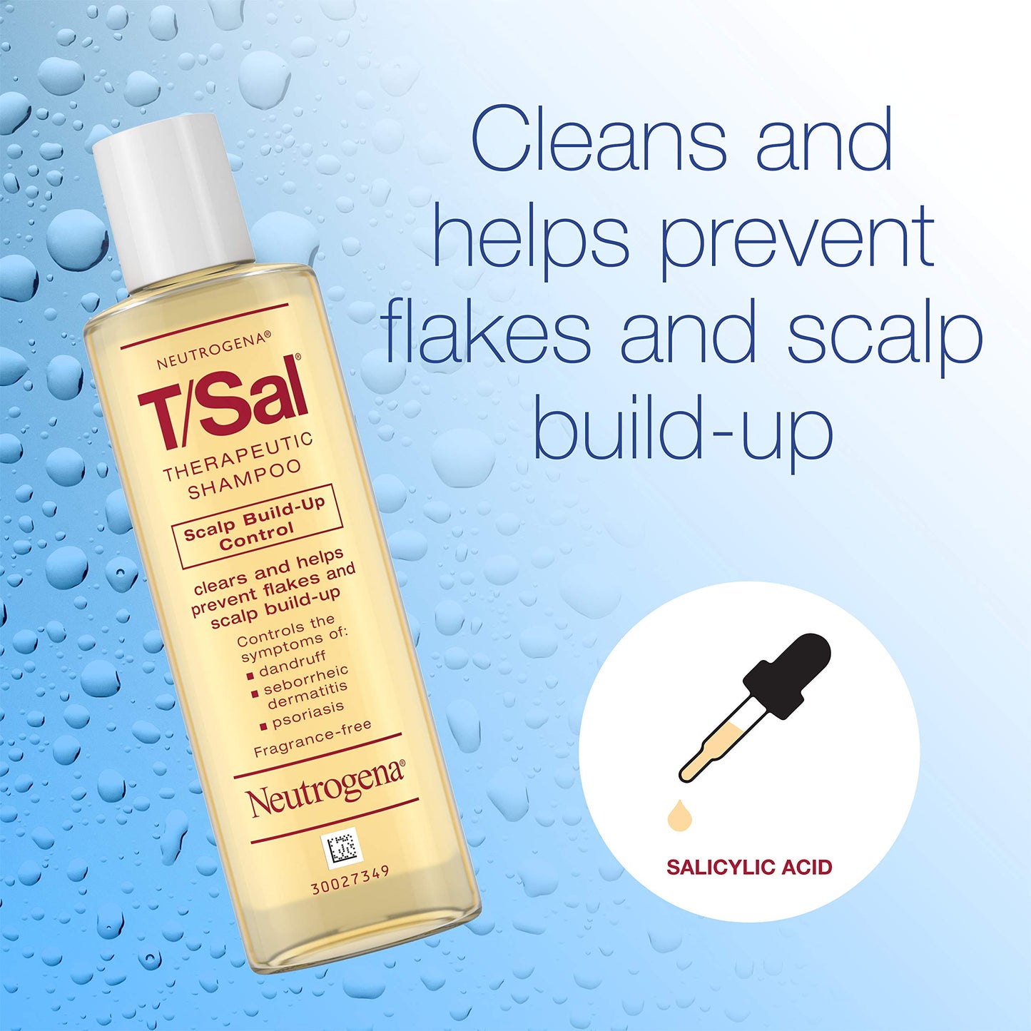 Neutrogena T/Sal Therapeutic Dandruff Shampoo,Scalp Build-Up Control,3% Salicylic Acid,Psoriasis Treatment,Seborrheic Dermatitis Shampoo,Clears Flakes,Fragrance Free,4.5 fl oz,(Pack of 4)